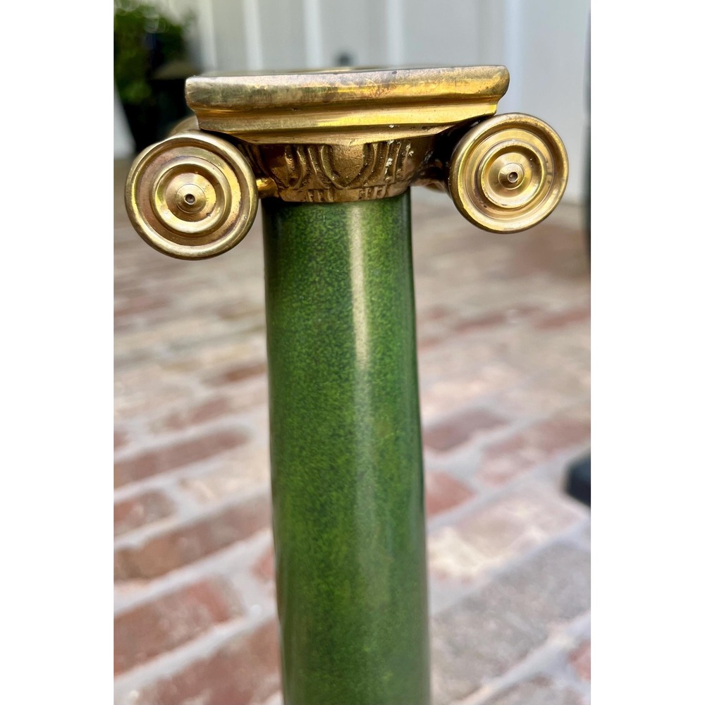 Vintage 1960s MCM Hollywood Regency Iron & Brass Faux Marble Candlestick Holder. - Picture 9 of 11